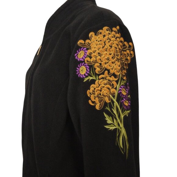 Bob Mackie | Vintage Embroidered Fleece Jacket Black | Size L - Picture 1 of 8
